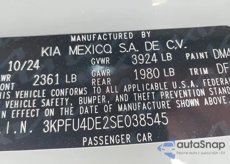 2025 Kia K4 Ex из США, поврежденный, VIN 3KPFU4DE2SE038545